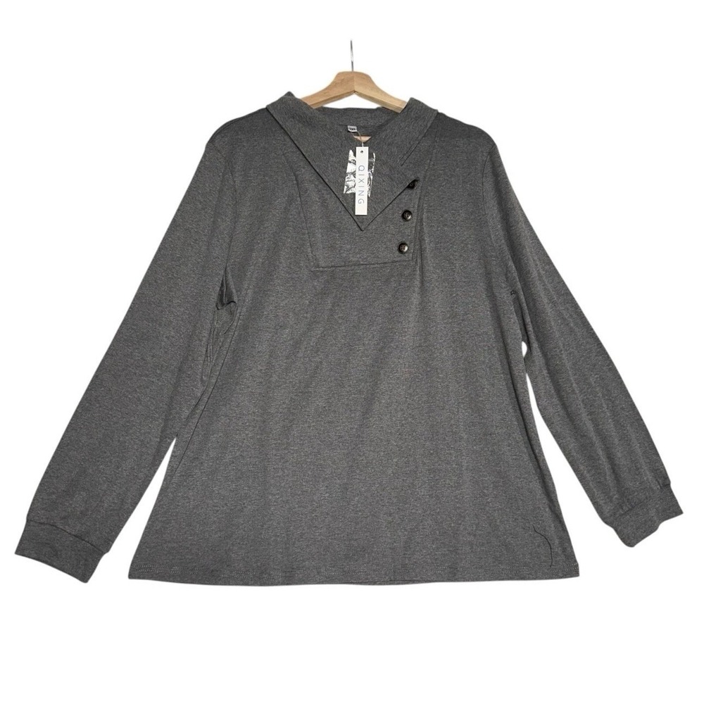 NEW Qixing Tunic Top Women Sz 2XL Gray Long Sleeve Cowl Neck Lightweight Holiday
